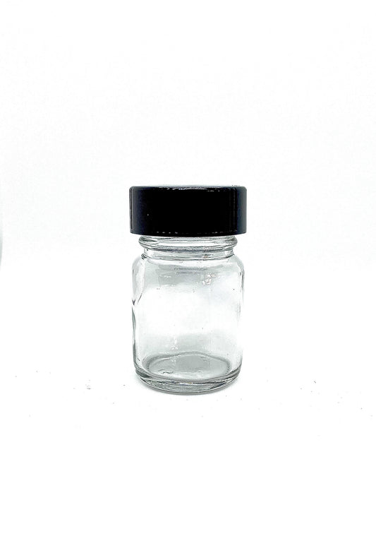 One 15 ml (.5 oz) Clear Glass Wide Mouth Bottle with Cone Lined Cap
