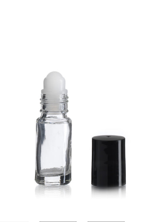 1/6 ounce / 5 ml Clear Glass Roll-on Bottle with Steel Ball
