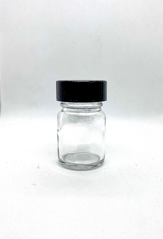 One 15 ml (.5 oz) Clear Glass Wide Mouth Bottle with Cone Lined Cap