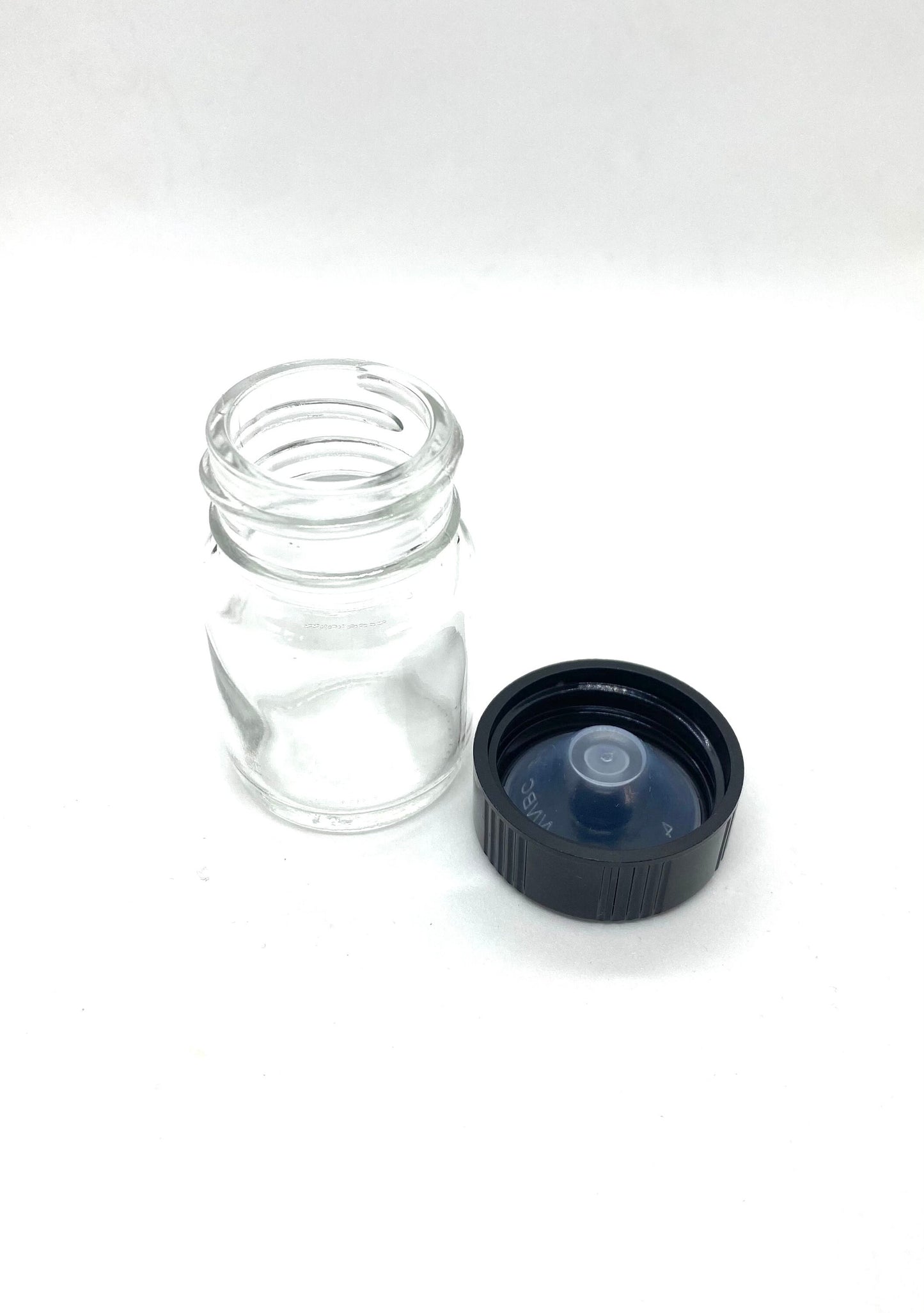 One 15 ml (.5 oz) Clear Glass Wide Mouth Bottle with Cone Lined Cap